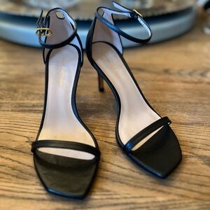Stuart Weitzman Minimalist Black Ankle Strap Sandals : Amelina 75. New in box.